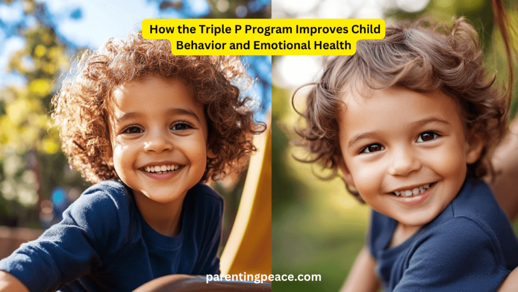 An infographic explaining the core principles and benefits of the Triple P – Positive Parenting Program, focusing on positive reinforcement and behavior management.