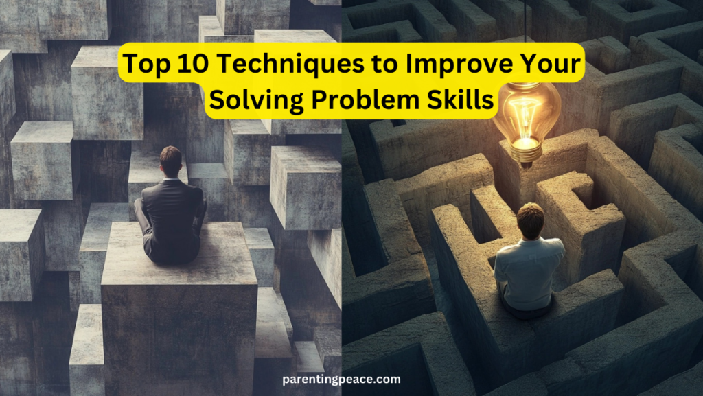 A visual representation of problem-solving skills, showing a person working through a puzzle with gears and lightbulbs symbolizing creative thinking and solutions.